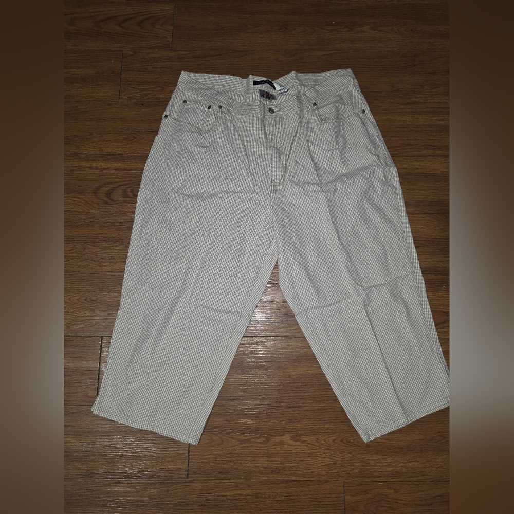 Bill Blass Beige and White Checkered Pants